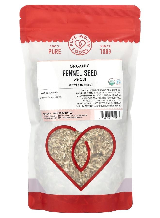 Pure Indian Foods Organic Fennel Seed Whole 8 oz (226 g)