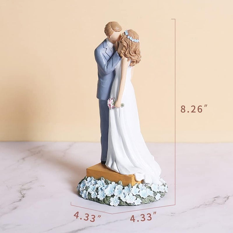 Luckam Couple Figurine, 8.26" Bride and Groom Cake Topper Figurine, Wedding and Engagement Party Decoration Collectibles Figurines, Best Gift for Valentine's Day, Anniversary, Weddings(1Pcs) - Image 4