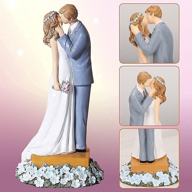 Luckam Couple Figurine, 8.26" Bride and Groom Cake Topper Figurine, Wedding and Engagement Party Decoration Collectibles Figurines, Best Gift for Valentine's Day, Anniversary, Weddings(1Pcs) - Image 1