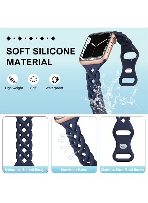 Braided Silicone Bands Compatible with Apple Watch 38mm 40mm 41mm for Women, Slim Thin Narrow Hollow-out Replacement Strap Cute Wristbands Adjustable for iWatch Series SE 8/7/6/5/4/3/2/1 Women 2 Pack