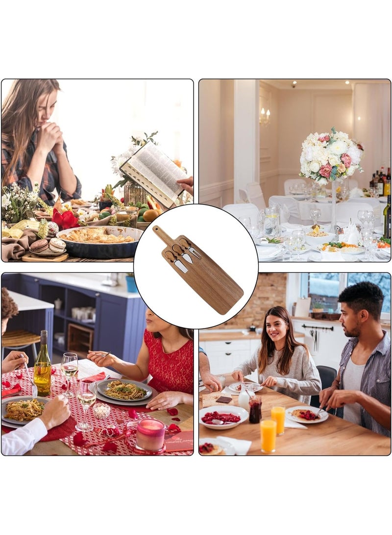 هومستر طقم ألواح تقديم خشبية مع أدوات جبن - طبق خشب سنط للشكشوكة والجبن، طبق أجبان مع سكاكين للهدايا والحفلات والمنزل (علبة هدايا) - Image 5