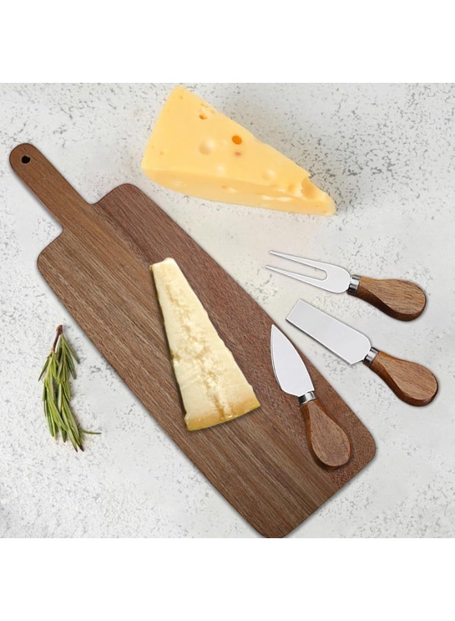 هومستر طقم ألواح تقديم خشبية مع أدوات جبن - طبق خشب سنط للشكشوكة والجبن، طبق أجبان مع سكاكين للهدايا والحفلات والمنزل (علبة هدايا) - Image 3