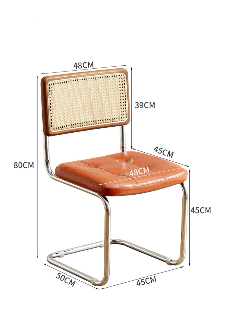 Old_Feller 2-Piece Vintage Rattan Dining Chairs Set，Mid-Century Modern Dining Chairs, Upholstered Tufted Faux Leather Accent Chairs,， Armless Mesh Back Cane Chairs with Metal Chrome Legs, Dark Brown - Image 4