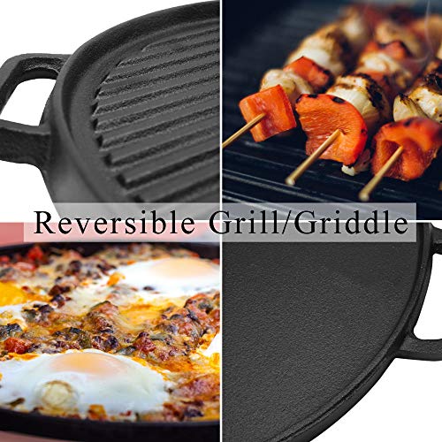 Brightalk Reversible 12-Inch Double Handled Cast Iron Stovetop Grill/Griddle - Image 3