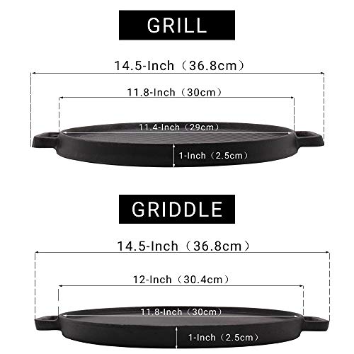 Brightalk Reversible 12-Inch Double Handled Cast Iron Stovetop Grill/Griddle - Image 2