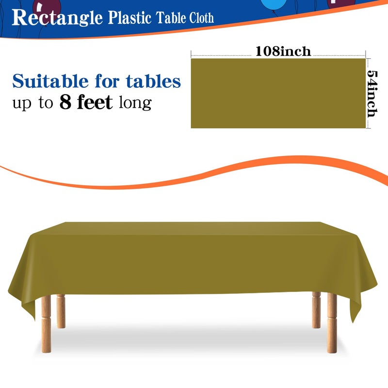 YSYJ 12 Pack Gold 54 x 108 Inch Disposable Plastic Tablecloths Rectangular Table Cloth Plastic Table Cover for Parties - Image 1