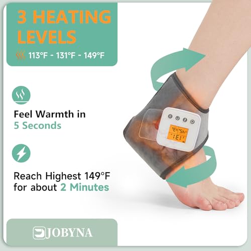 JOBYNA مدلك كاحل لاسلكي مع حرارة، وسادة تسخين كاحل قابلة لإعادة الشحن 6.7×5.5 بوصة لعلاج التهاب الأوتار العرقوبية والتهاب اللفافة الأخمصية، 3 أوضاع اهتزاز، 3 مستويات حرارة، إيقاف تلقائي (1 قطعة) - Image 4