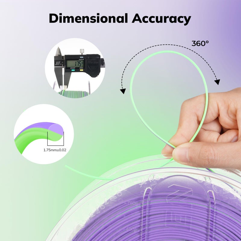 AMOLEN Matte PLA 3D Printer Filament - Dual Color Green Purple Filament, Smooth Finish Color Change 3D Printing Filament 1.75mm, 1KG/2.2lb - Image 3