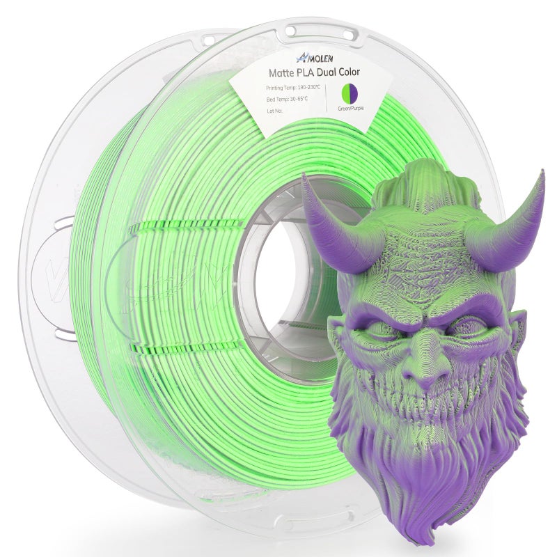 AMOLEN Matte PLA 3D Printer Filament - Dual Color Green Purple Filament, Smooth Finish Color Change 3D Printing Filament 1.75mm, 1KG/2.2lb - Image 1