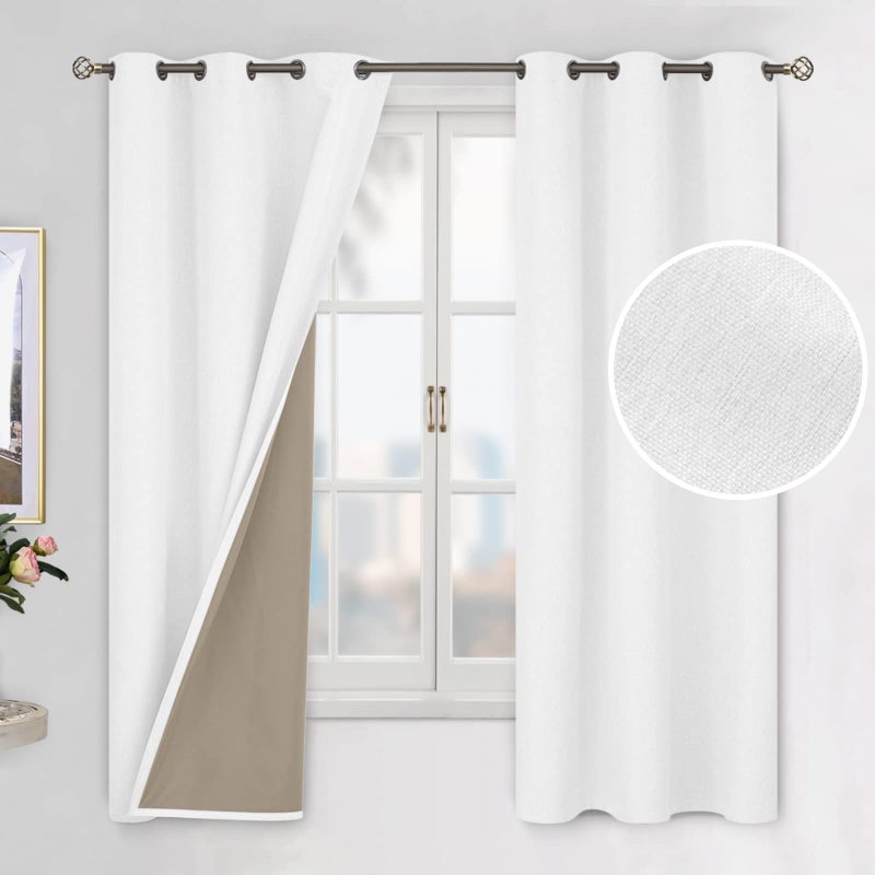 BGment Pure White Blackout Curtains 63 Inch Length for Bedroom 2 Panels Set Linen Textured Thermal Insulation Soundproof Window Curtain Drapes with Grommet 42 Inch Wide Each Panel