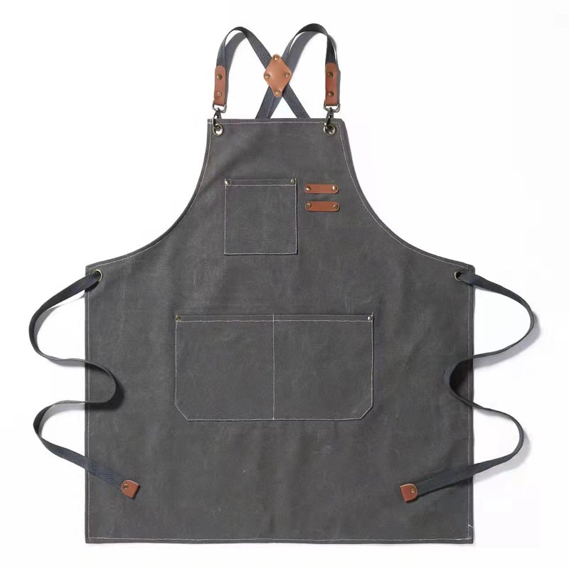 Tosewever Canvas Cross Back Chef Cotton Aprons for Men Women with Large Pockets Grey