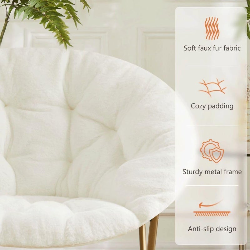 Simple Deluxe Saucer Chair, Round Foldable Reading Chairs, X-Large Size Cozy Papasan Chair, Comfy Furry Padded Moon Chair, Round Dorm Chairs for Bedroom Living Room, White - Image 3
