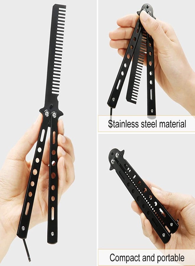 ZIBUYU® Butterfly Comb Professional Training Comb Stainless Steel Folding Practice Comb Unsharpened Blade Stylish Comb Saloon Tool for Beginners Training - Black - Image 4
