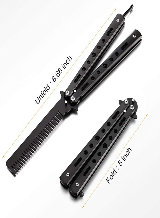 ZIBUYU® Butterfly Comb Professional Training Comb Stainless Steel Folding Practice Comb Unsharpened Blade Stylish Comb Saloon Tool for Beginners Training - Black - Image 3