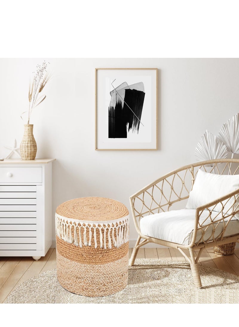 Generic FFD 100% Natural Seagrass Pouf Ottoman – Handwoven Round Footstool with Sturdy Wood Frame, Versatile Braided Footrest & Accent Chair for Living Room, Bedroom, & Home Decor"  - Image 1