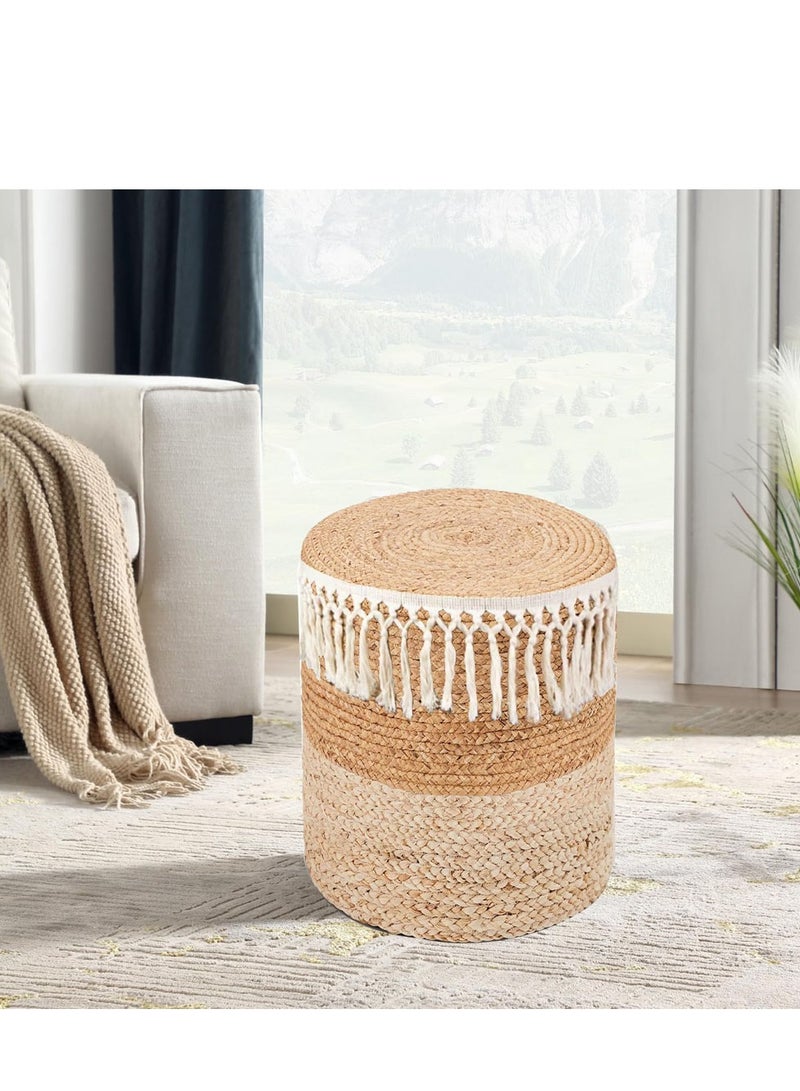 Generic FFD 100% Natural Seagrass Pouf Ottoman – Handwoven Round Footstool with Sturdy Wood Frame, Versatile Braided Footrest & Accent Chair for Living Room, Bedroom, & Home Decor"  - Image 2