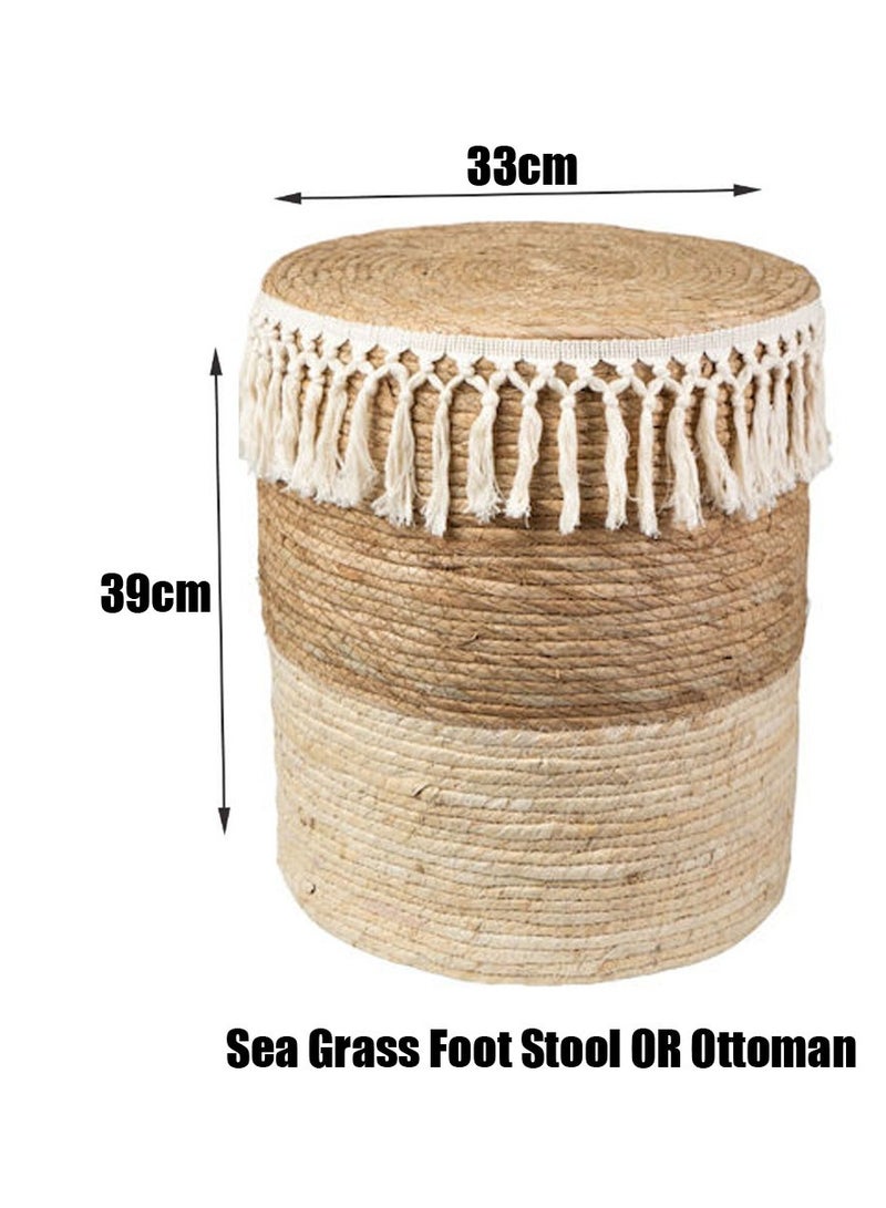 Generic FFD 100% Natural Seagrass Pouf Ottoman – Handwoven Round Footstool with Sturdy Wood Frame, Versatile Braided Footrest & Accent Chair for Living Room, Bedroom, & Home Decor"  - Image 3