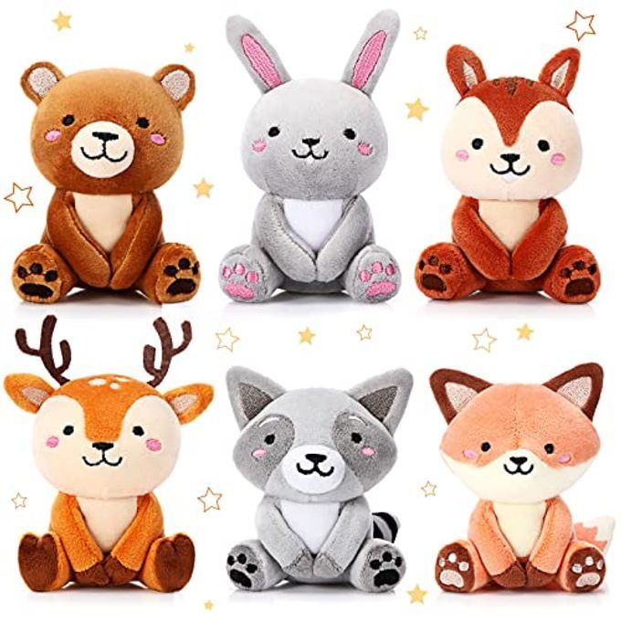Aoriher 6 Pcs Mini Woodland Animals Plush Toys Gift 4 Inch Cute Plush Bear Rabbit Squirrel Raccoon Stuffed Keychain for Baby Shower Birthday Party Centerpiece Decor Classroom Prizes(Regular Style) - Image 4