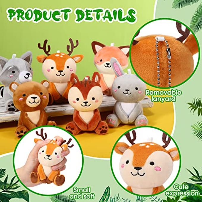 Aoriher 6 Pcs Mini Woodland Animals Plush Toys Gift 4 Inch Cute Plush Bear Rabbit Squirrel Raccoon Stuffed Keychain for Baby Shower Birthday Party Centerpiece Decor Classroom Prizes(Regular Style) - Image 3