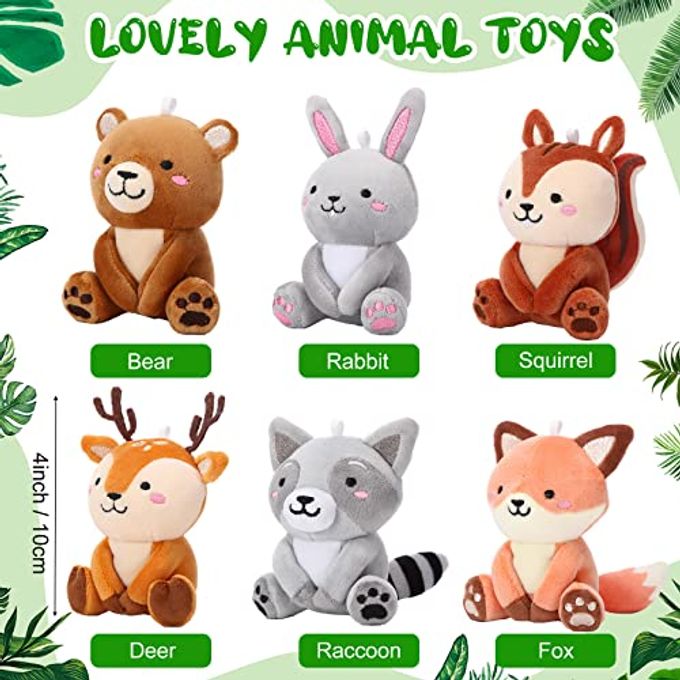 Aoriher 6 Pcs Mini Woodland Animals Plush Toys Gift 4 Inch Cute Plush Bear Rabbit Squirrel Raccoon Stuffed Keychain for Baby Shower Birthday Party Centerpiece Decor Classroom Prizes(Regular Style) - Image 5