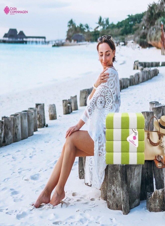 CASA COPENHAGEN Cabana Beach Designed in Denmark Rough and Tough, Quick Dry, Pool, Bath & Shower 30x60 inches 4 Pieces Cotton Beach Bath Towels Set - Green - Image 5