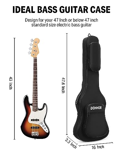 Donner 47 Inch Electric Bass Guitar Case, 0.4 Inch Thick Padding Sponge 600D Ripstop Waterproof Nylon Soft Electric Bass Guitar Gig Bag with 3 Pockets and Back Hanger Loop, Black - Image 2