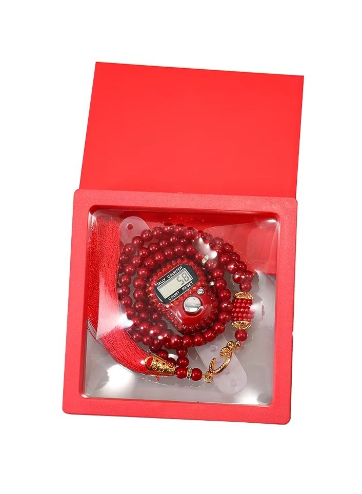 Handmade Glass 99 Tesbih Digital Finger Tally Counter with Box Case Prayer Beads Rosary Islamic Tasbih - Image 1