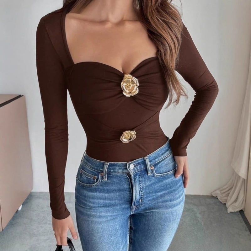 جمبسوت بياقة مربعة وأكمام طويلة - Image 3