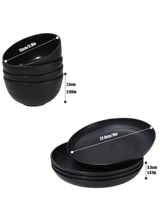 Black Bowl And Plate Set 4 Bowls 4 Plates Dishwasher Microwave Safe For 4 People Camping Picnic Gift - Image 3