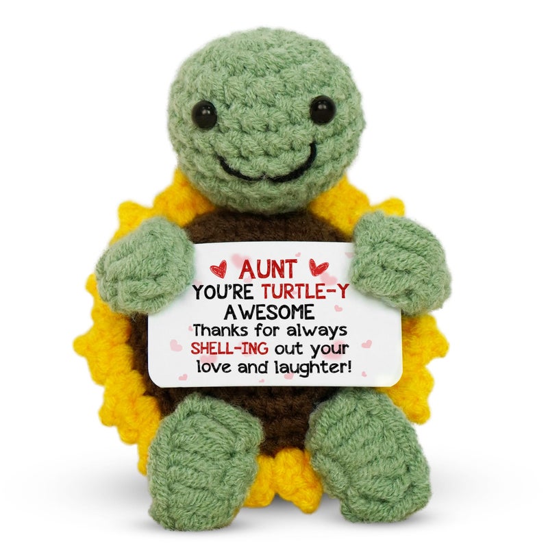 OASSIE Aunt Gifts for Women - Emotional Support Crochet Turtle with Card - Birthday Turtle Gifts for Aunts from Niece Nephew, Birthday Gift for Aunt, Inspirational Auntie Gift Ideas for Desk Decor - Image 1