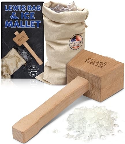 Eparé Lewis Bag & Ice Mallet - Manual Ice Crusher Wooden Hammer - Canvas Crushing Bag - Crushed Ice Bar Cocktails - Bartender & Kitchen Tools Kit - Image 1