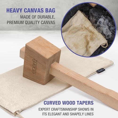 Eparé Lewis Bag & Ice Mallet - Manual Ice Crusher Wooden Hammer - Canvas Crushing Bag - Crushed Ice Bar Cocktails - Bartender & Kitchen Tools Kit - Image 5