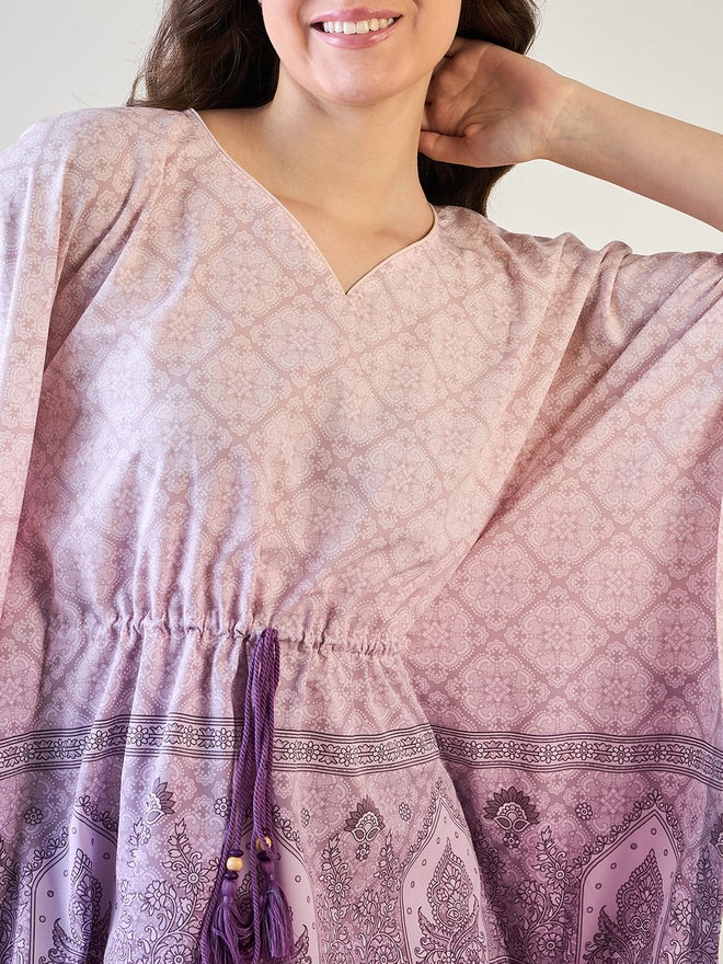 The Kaftan Company Purple Patterned Kaftan Nightdress with Tassels - Image 4