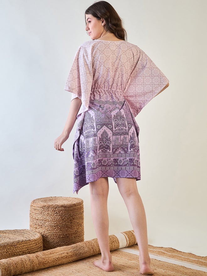 The Kaftan Company Purple Patterned Kaftan Nightdress with Tassels - Image 5