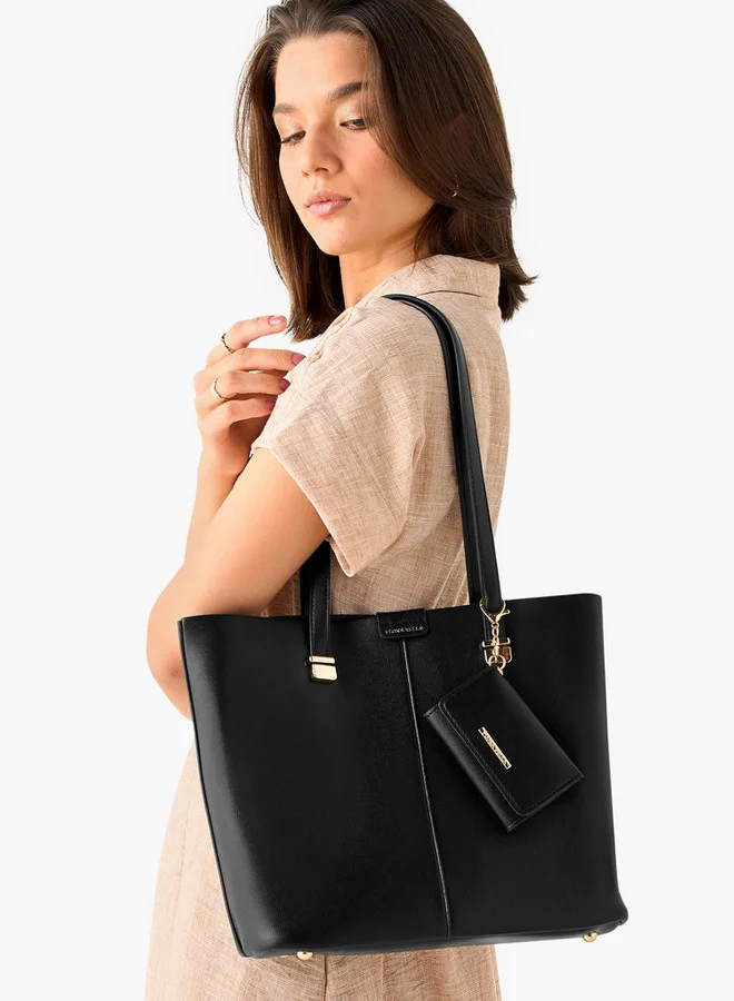 Flora Bella By Shoexpress Solid Tote Bag with Double Handles and Pouch
