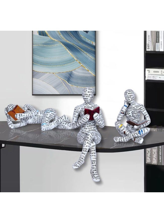 Dawbun 3 Pcs Pulp Reading Women Figurine Decor Thinker Statue Modern Abstract Art Sculpture Resin Collectible Reading Figurines for Living Room Desk Table Bookshelf Shelf Office Desktop Home Decoration - Image 3
