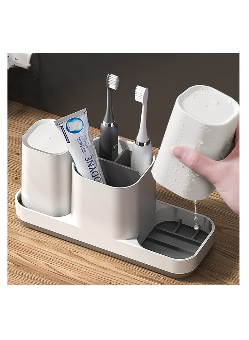 SYOSI حامل فرشاة الأسنان لحمام، مجموعة تنظيم الحمام Azonee مع 2 كوب، حامل فرشاة الأسنان الكهربائية للأطفال، تخزين ملحقات الحمام لمعجون الأسنان وماكينة الحلاقة (أبيض) - Image 2