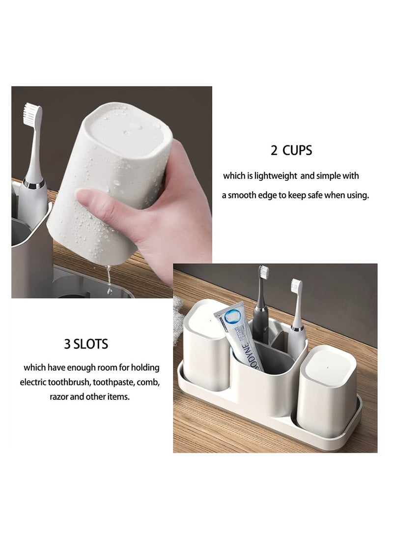 SYOSI حامل فرشاة الأسنان لحمام، مجموعة تنظيم الحمام Azonee مع 2 كوب، حامل فرشاة الأسنان الكهربائية للأطفال، تخزين ملحقات الحمام لمعجون الأسنان وماكينة الحلاقة (أبيض) - Image 5