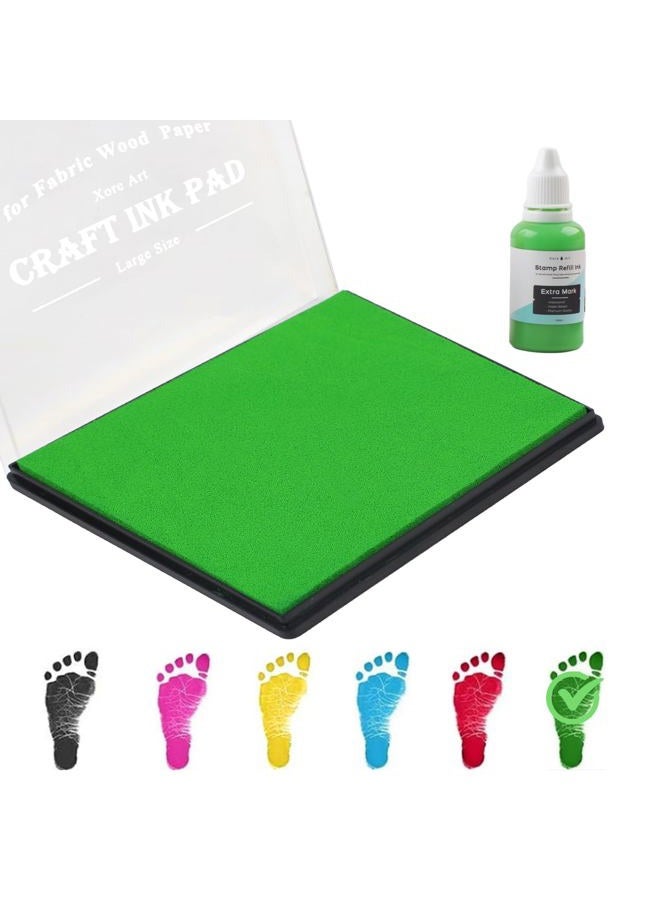 XoreArt Large Ink Pad, 5x4'' Washable Stamp Ink Pad for Kids+Premium Refill Ink (Light Green) - Image 1