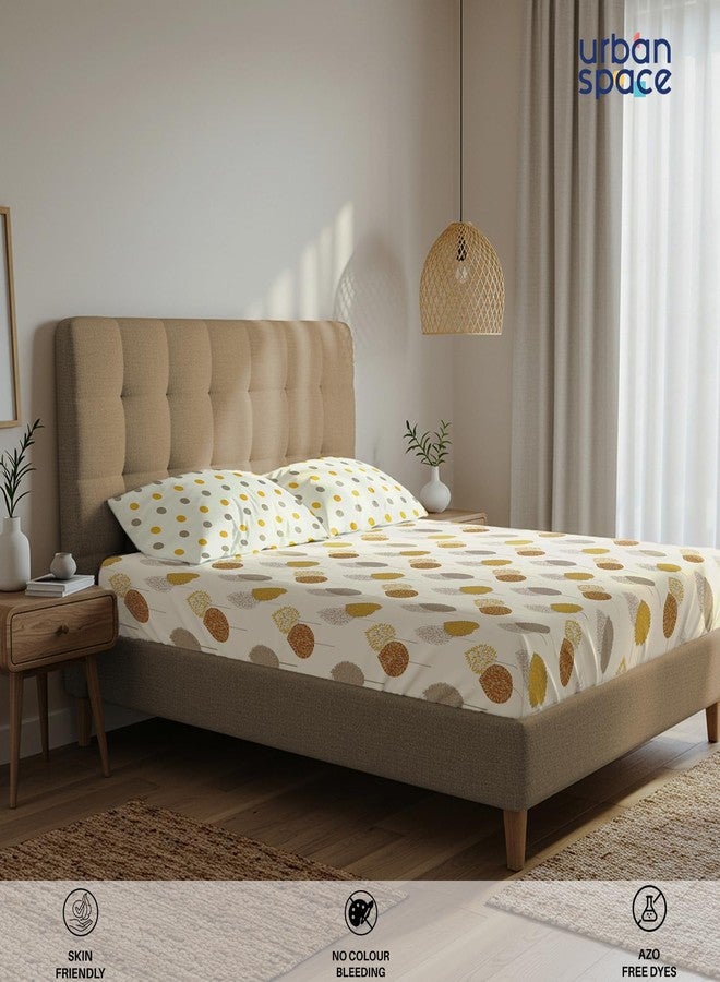 Urban Space Serene 200 TC 100% Cotton Elastic Fitted Bedsheets King Size With 2 Pillow Covers, King Size Bedsheet Floral(Drops Mustard, Size 72 X 78 Inches) - Image 4