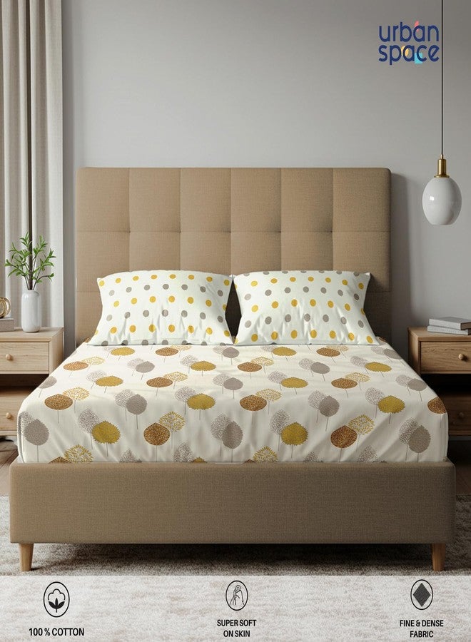 Urban Space Serene 200 TC 100% Cotton Elastic Fitted Bedsheets King Size With 2 Pillow Covers, King Size Bedsheet Floral(Drops Mustard, Size 72 X 78 Inches) - Image 3