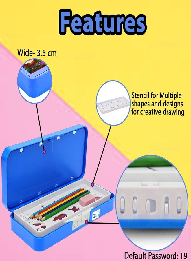 Global Impex Password Lock Plastic Kids Pen & Pencil Gaming Box Kids Stationery Organizer Box with Lock, Compartment & Stencil Partition Tray for Drawing | Fun & Durable Pencil Box for Boys & Girls - Image 4
