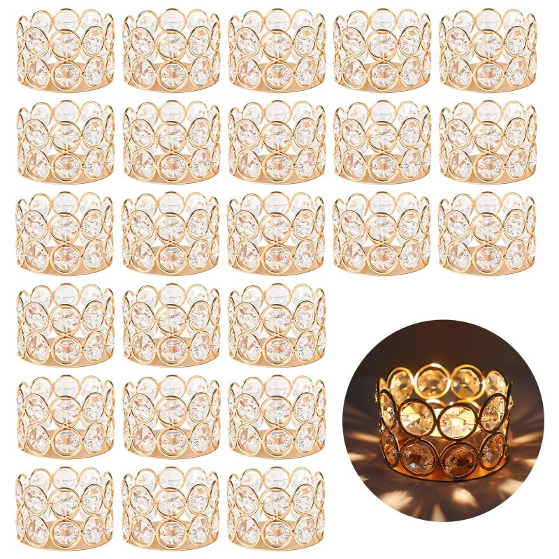 kolnlala 24 Pack Gold Metal Crystal Tea Light Candle Holders - 2.4"x1.6" Bulk Small Votive Candle Holders for Wedding, Home, Party Table Centerpiece Decorations - Image 1