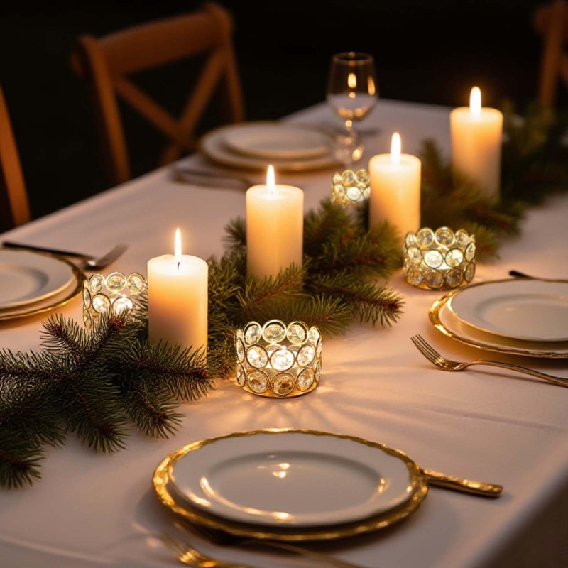 kolnlala 24 Pack Gold Metal Crystal Tea Light Candle Holders - 2.4"x1.6" Bulk Small Votive Candle Holders for Wedding, Home, Party Table Centerpiece Decorations - Image 4