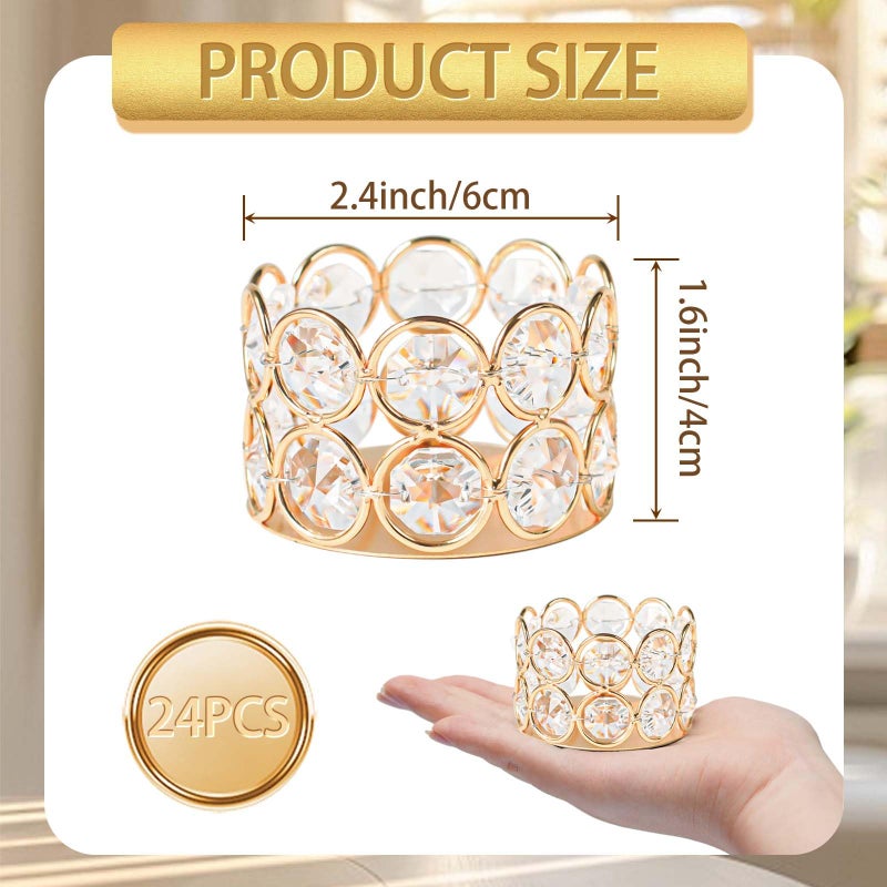 kolnlala 24 Pack Gold Metal Crystal Tea Light Candle Holders - 2.4"x1.6" Bulk Small Votive Candle Holders for Wedding, Home, Party Table Centerpiece Decorations - Image 2