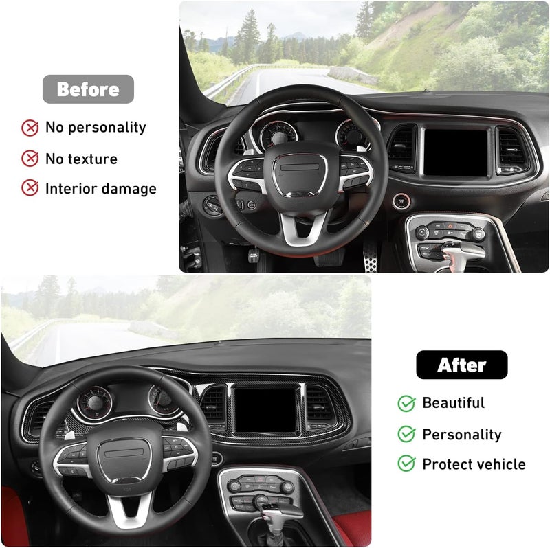Linskip Carbon Fiber Dash Board Instrument Center Control Trim Cover for Dodge Challenger (2015-2023) - Image 2