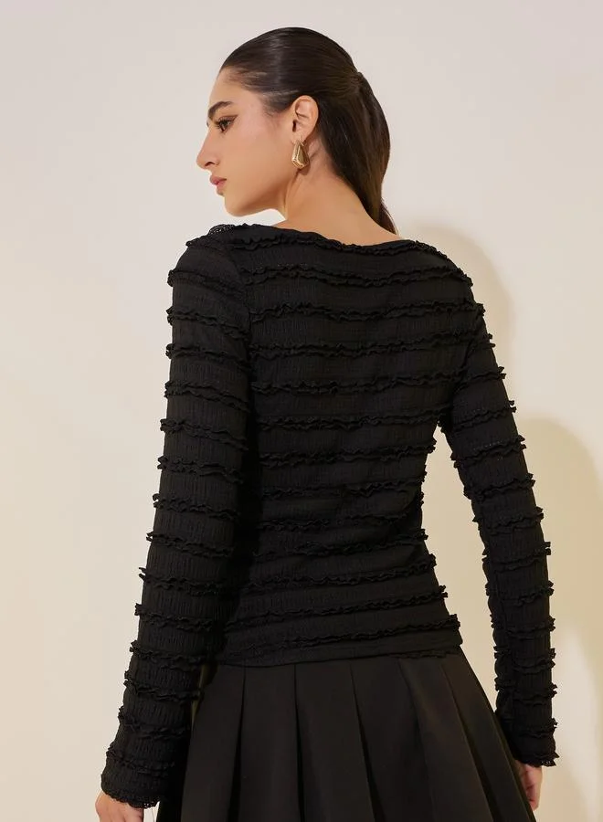 Take Two Take Two Textured Long Sleeve Round Neck Top