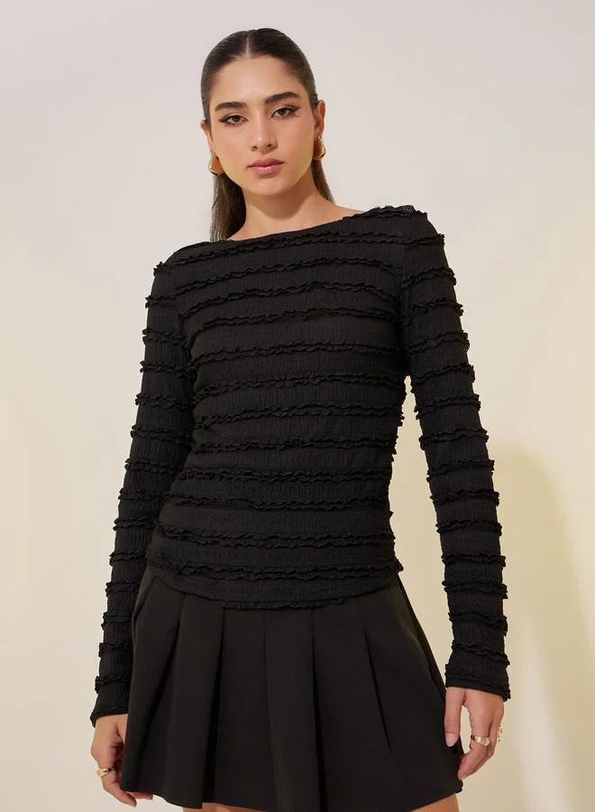 Take Two Take Two Textured Long Sleeve Round Neck Top