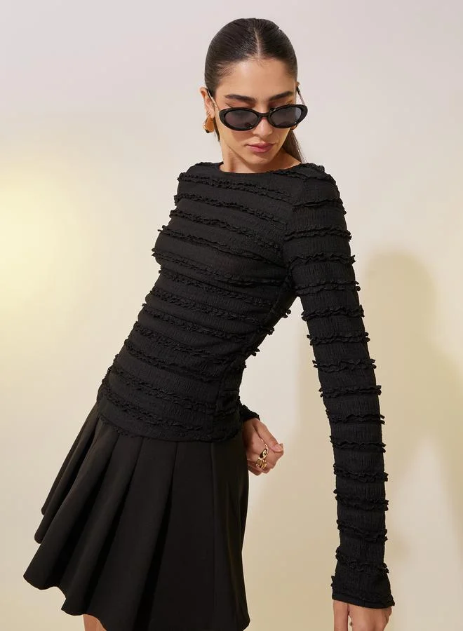 Take Two Take Two Textured Long Sleeve Round Neck Top