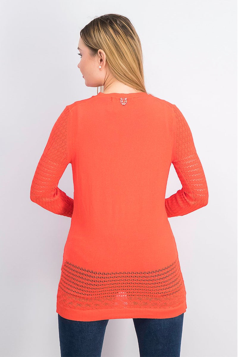 Marciano Women V, Neckline Plain Sweater, Orange - Image 3